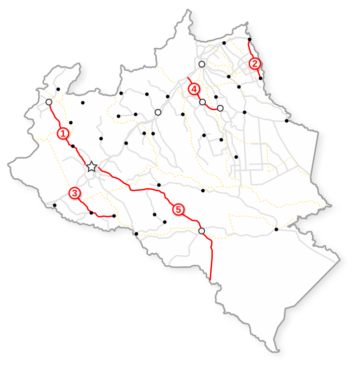 Distribuición de carreteras Locales en el Estado Portuguesa