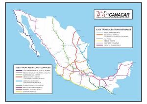 Mapa Ejes troncales de transporte, CANACAR, 2016