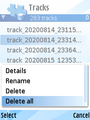 S60GPSTracker track list with menu.png