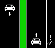 Separate car lanes cycle lanes right only.svg