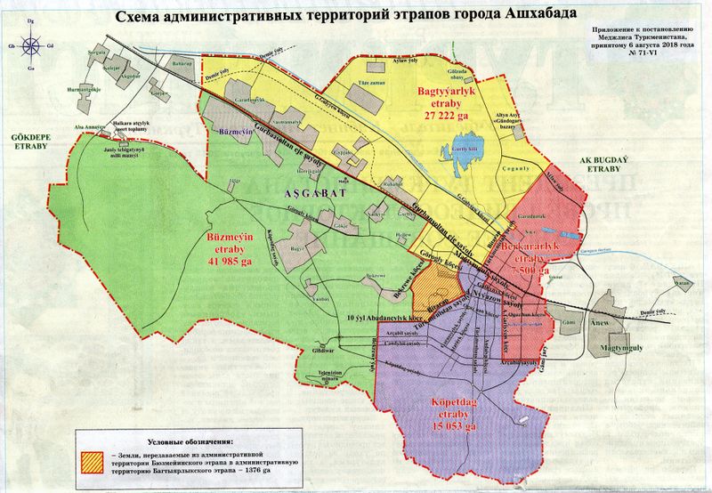 Boundaries of Ashgabat as of 6 August 2018