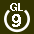 White 9 in white circle with GL above.svg