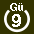 White 9 in white circle with Guuml above.svg