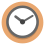 a white analogue clock with grey hands on an orange background