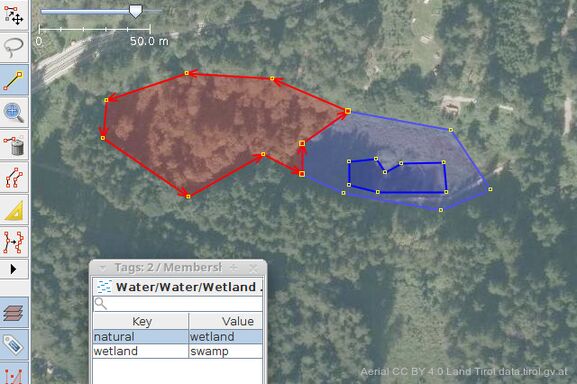 Draw contours of second wetland, tag as such