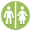 a simplistic white man and woman on a green background, separated by a white line in the middle